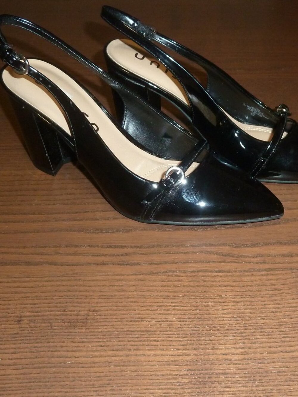 Black Block Heel Pointed Toe Pumps Slip On Women's Shoes Size 7.5